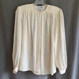 Vintage Marshall Field's Silk‎ Blouse Cream with Jacquard Pattern 70s/80s Sz 10